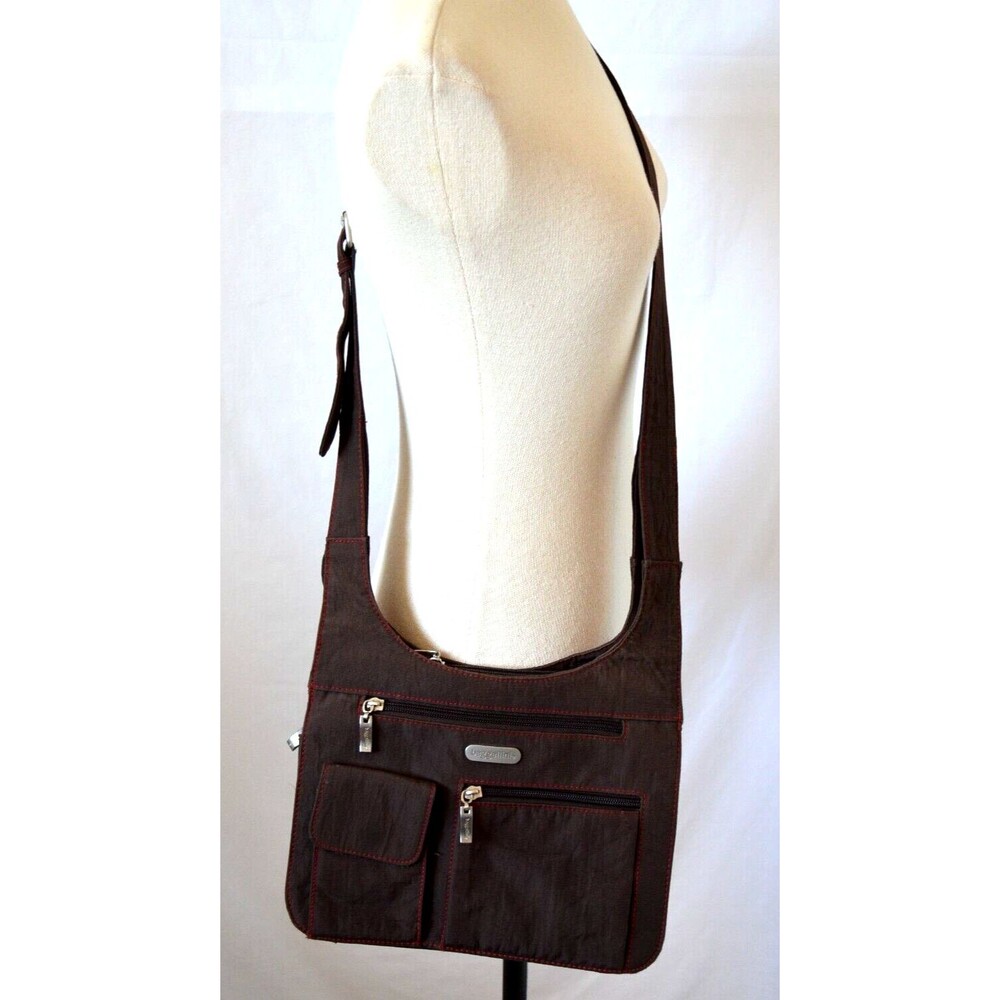 BAGGALLINI Brown Crossbody Messenger Bag Lots of Storage Top Stitching Adj Strap
